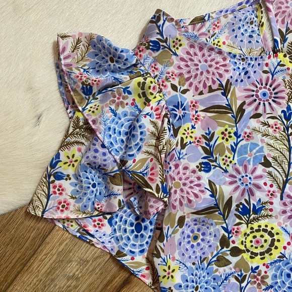 Nanette Lepore Women's Floral Multicolor Blue Flutter Sleeve Blouse - Picture 4 of 8